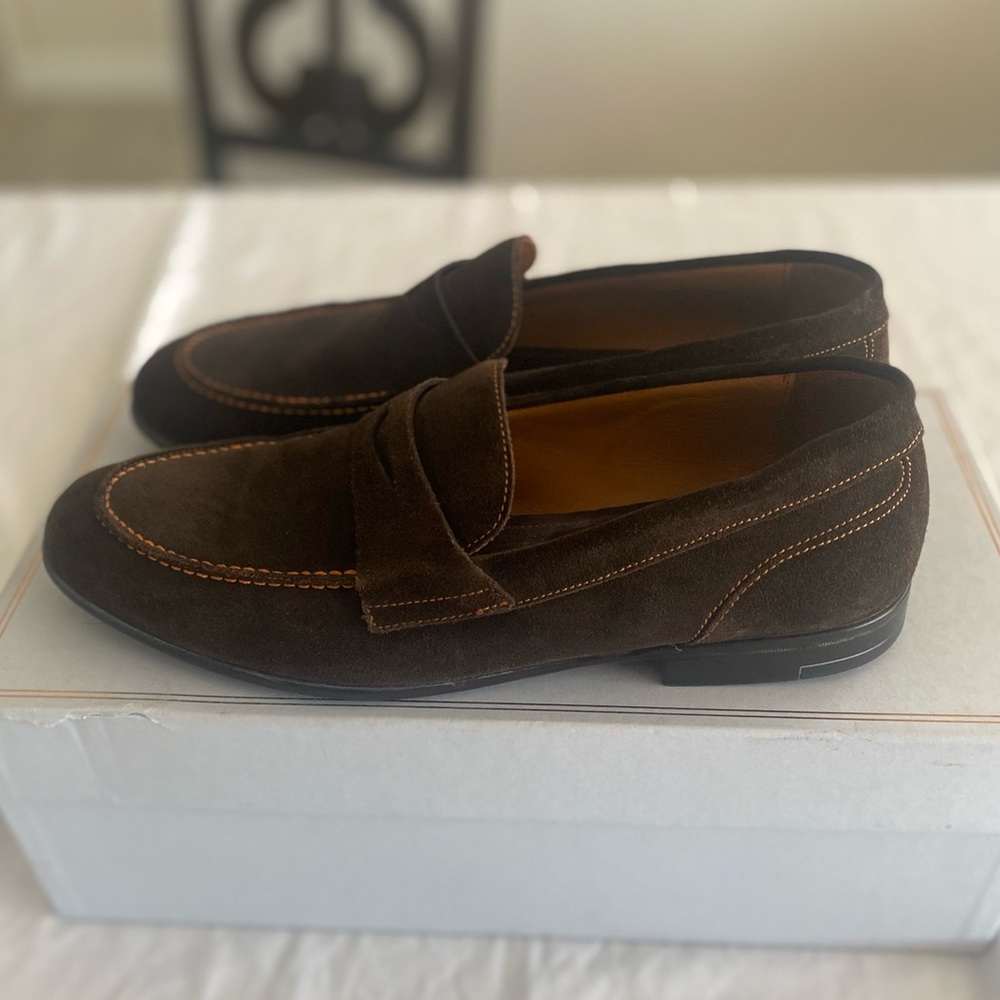 Bruno Magli Men's Silas Suede Penny Loafers Dark Brown Size 9.5